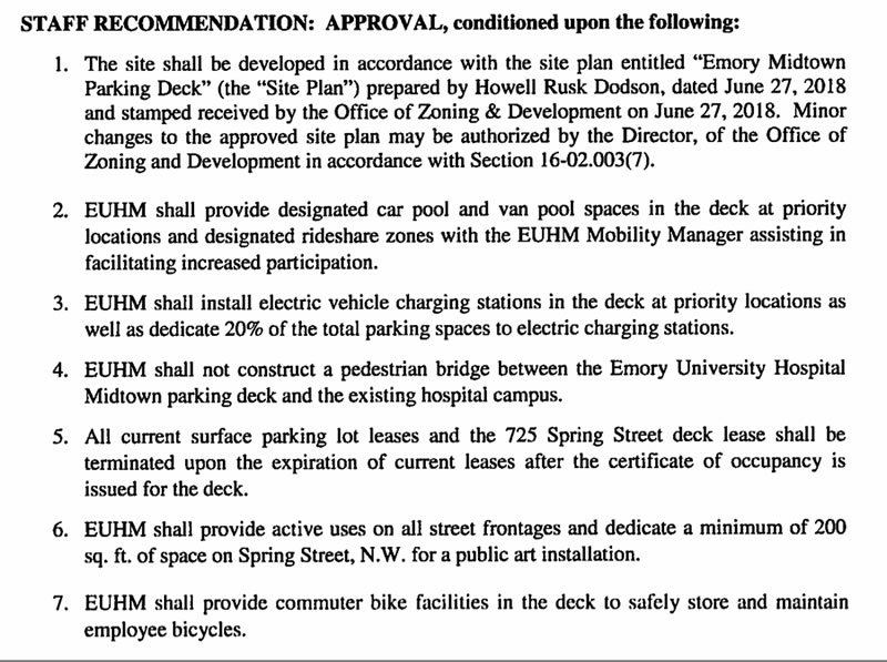 Approval conditions for the parking deck.