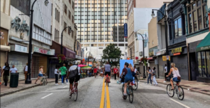 Cyclists on Peachtree Street this summer during Streets Alive