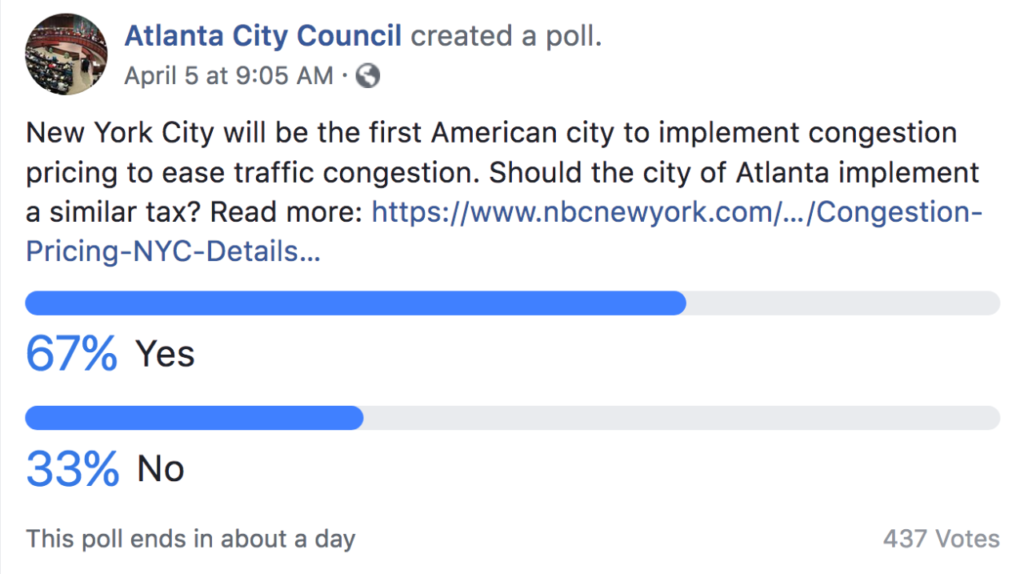 Facebook poll with Yes in the lead
